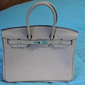 New Gray Structured Satchel with Silver Hardware